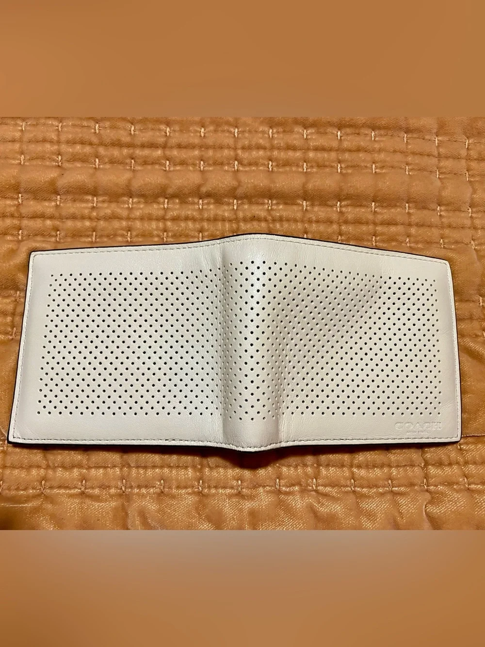 Coach Bifold Perforated Leather Wallet ~ Chalk/Black